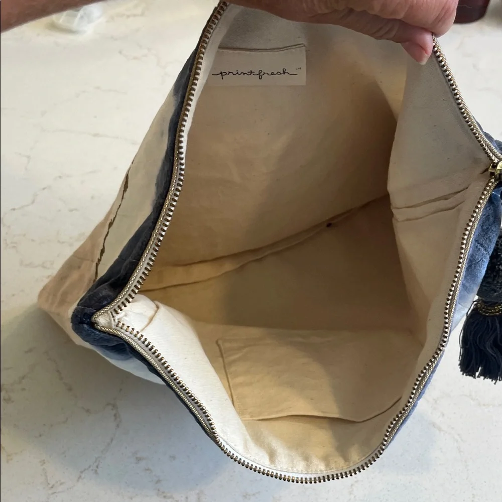 Printfresh Blue and Brown Velvet Cosmetic Bag